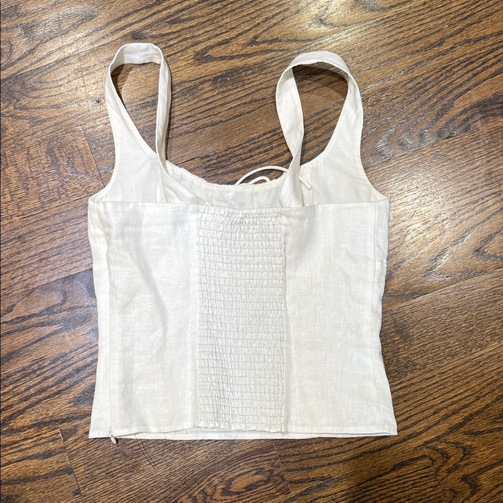 Reformation Eloise white linen scoop neck bustier top with bow Size 2 - Picture 3 of 4